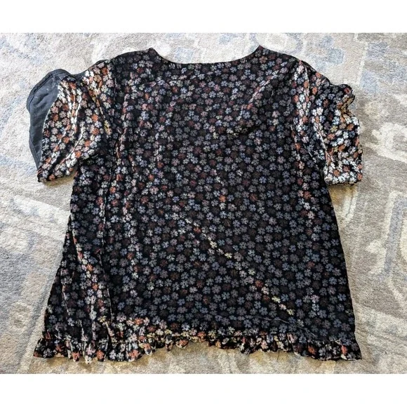 Madewell Velvet Tulip-Sleeve Ruffle Top in Petite Blooms Plus SZ Large - Picture 10 of 10